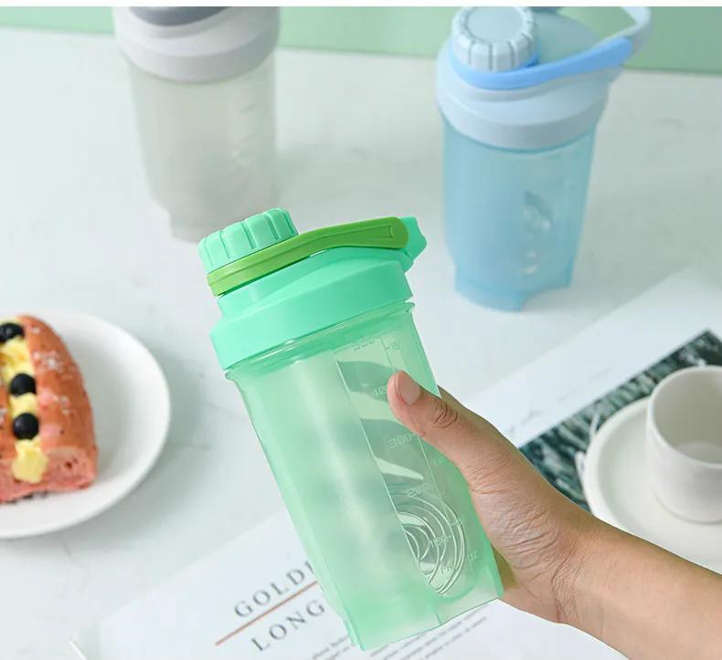 500ml Protable Shaker Bottle Whey Protein Powder Gym Sports Bottle with Stirring Ball Leak Proof Lid Travel Outdoor Water Bottle