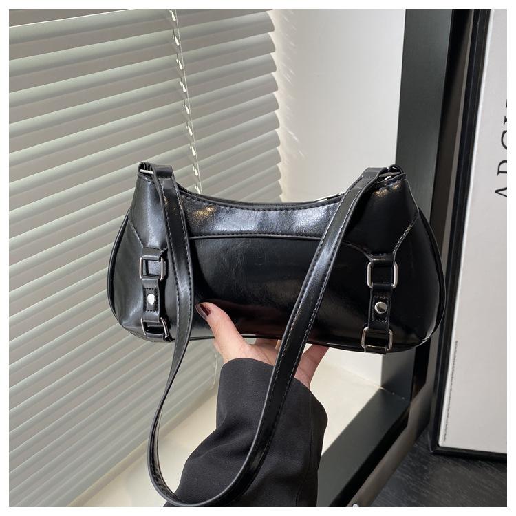 Solid color simple baguette bag women's 2025 new trendy fashion niche design shoulder bag versatile casual underarm bag
