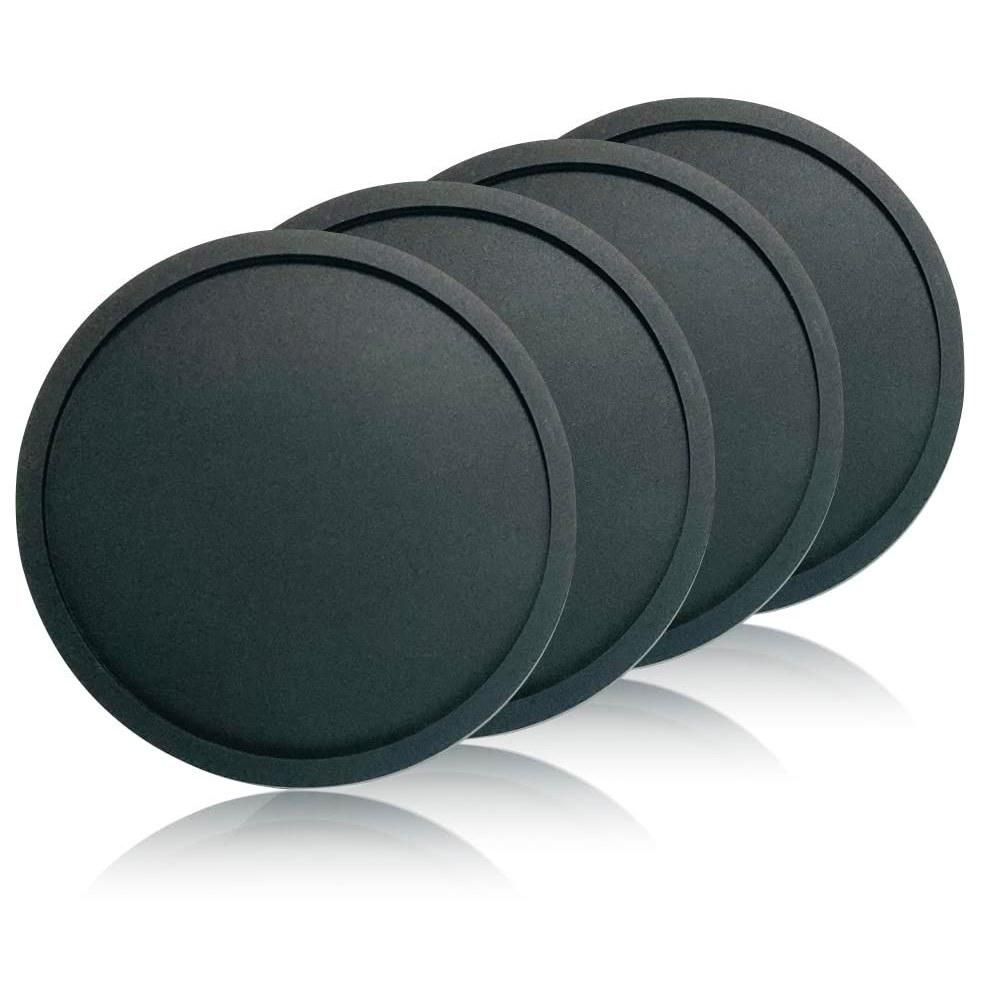 iiNOWL Coaster Silicone Set 4 Stylish Round Diameter Approximately 10cm Heat Resistant Flexible Material Black (Plain Black)