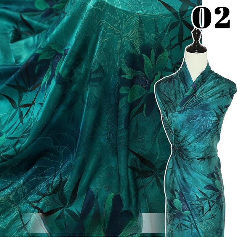Chinese Landscape Painting Fabric Silk Stretch Satin Cloth for Cheongsam Hanfu DIY Sewing Craft Dress Stage Clothing Supplies