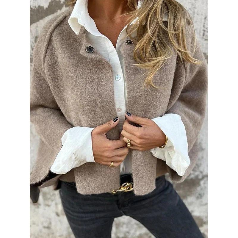 DICIFY Women's Vintage Casual Solid Color Print Autumn Winter Long Sleeve Jackets & Coats