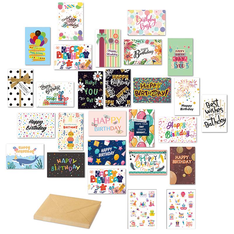 24 Pack Birthday Cards, Envelopes, And Stickers | 4X6 Inch Happy Birthday Cards Bulk For Family, Kids, Friends, Work
