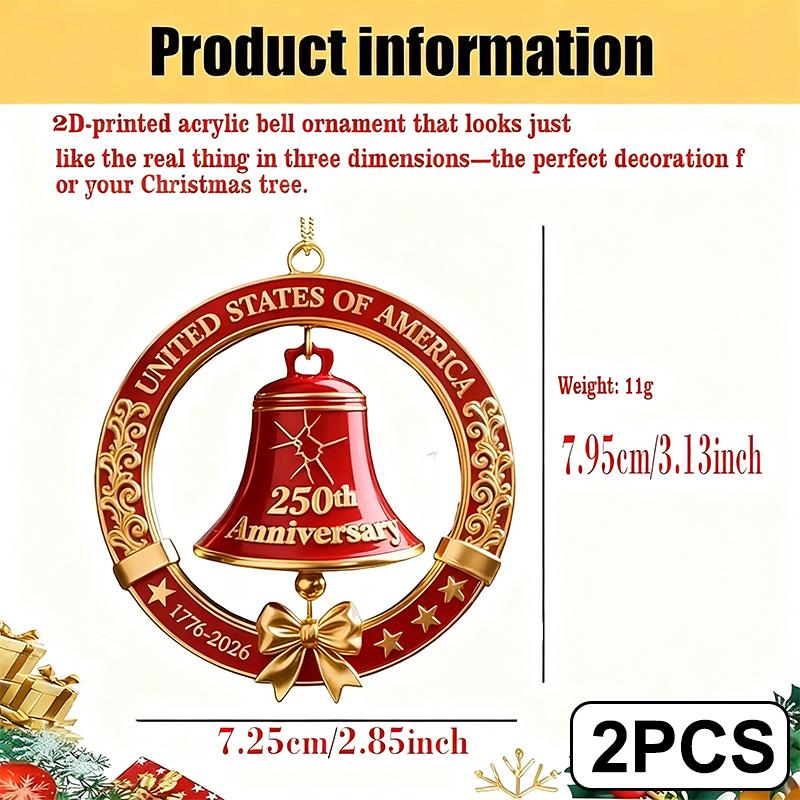 2D Акриловый Колокольчик-Украшение 250-летие США Патриотический Памятный Звонок на Дверь Домашнее Украшение на Рождественскую Елку