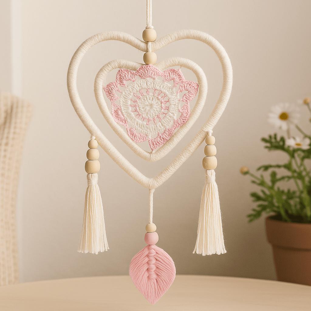 Dream Catcher Pink Double Heart Feather Free