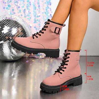 Mode Britische Plateau Damen Klassische Big Toe Stiefeletten Schnürstiefel Rhabarberstiefel Vielseitige Freizeitschuhe