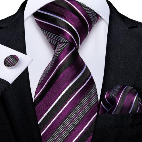 Dibangu Mens Silk Necktie Set Striped Paisley Solid Tie Pocket Square Cufflinks