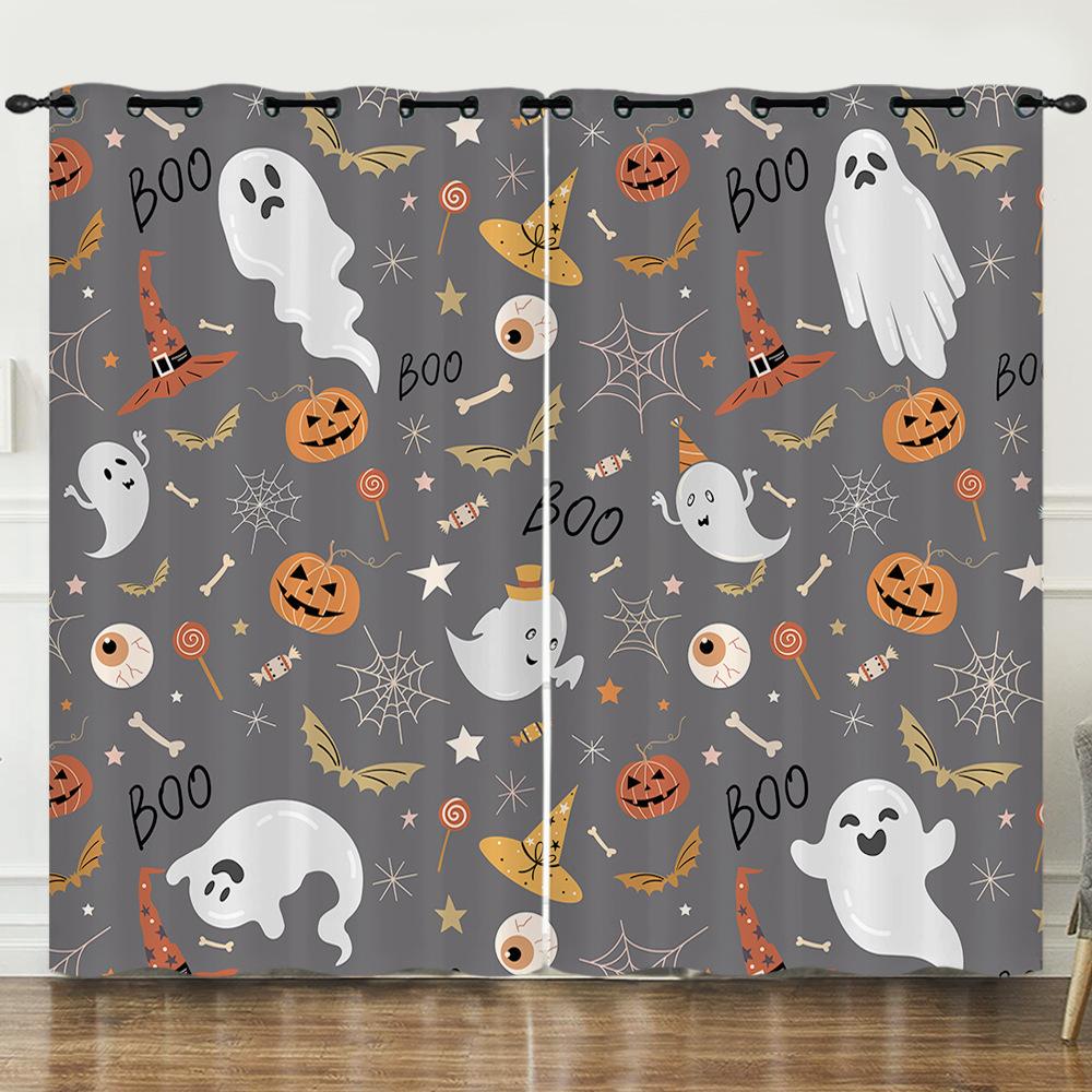Halloween Pumpkin Digital Printing Curtains Blackout Curtain Punching Modern Minimalist Style