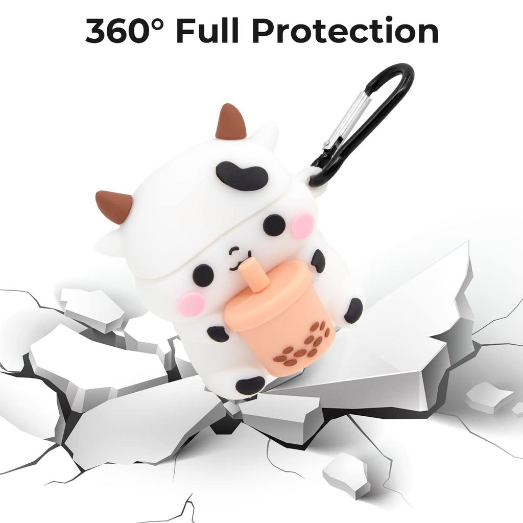 Cute Cow Funny 3D Cartoon Case for Airpods 1st Generation 2nd Case Shockproof Charging Cover for Airpods Pro Pro2 with Carabiner