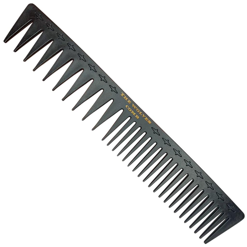 THE WOLVES COMB Barber Styling Premium Carbon Coarse with Storage Bag Men's Comb, Fiber, Grain,