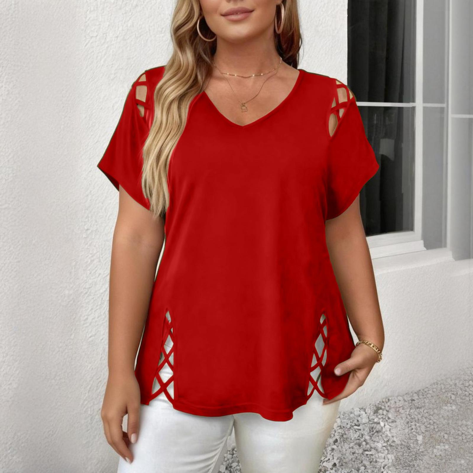 

Жіноча модна елегантна блузка з коротким рукавом для роботи та на кожен день XL червоний