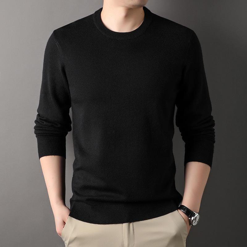 Men's Round Neck Long Sleeve Knitted Sweater - Casual Trend Solid Color