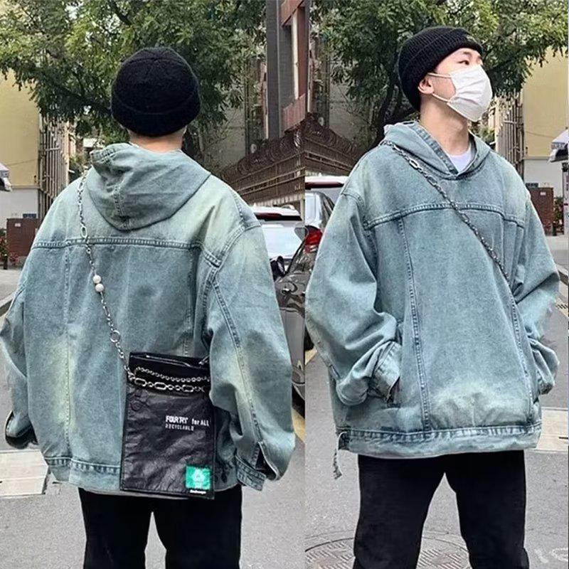 

Унисекс-джинсовая куртка с капюшоном в стиле ретро - модная и свободная 3XL