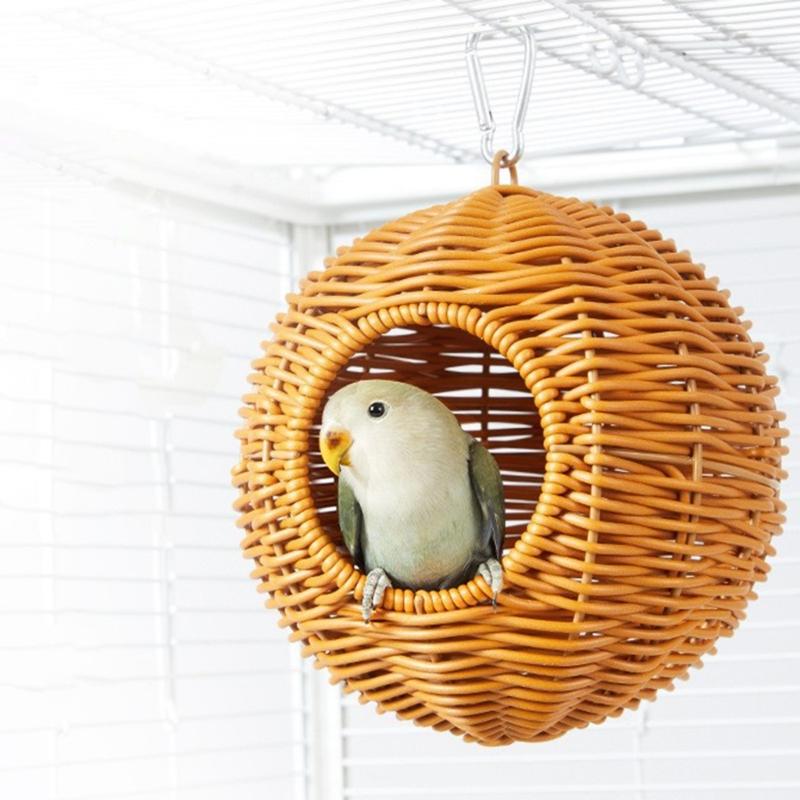 Woven Plastic Faux Rattan Bird Nest Hanging Design Birdhouses For Budgies Cockatiels And Lovebirds Cage Decoration