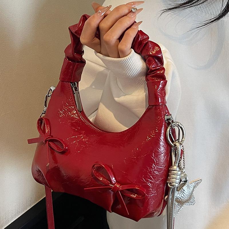 2025 summer new bow underarm bag women's leisure commuting niche pleated cloud bag dumpling bag