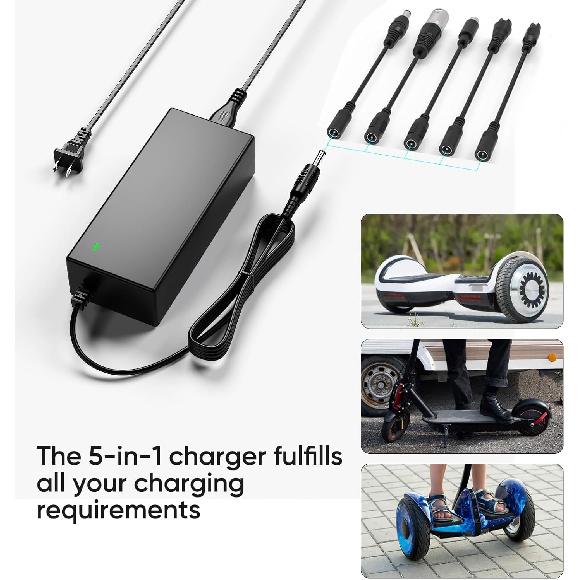 42V 2A Battery Charger Universal 5 Plugs Power Supply Adapter For 36V Lithium Battery, DC Plug With 8Mm 3 Prong /12Mm 3 Prong /8Mm RCA/3-Pin Male XLR