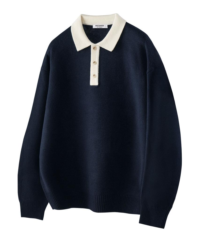 UNTAPPED STUDIO Oversized Color Block Collar Hacci Knit 3 Colors
