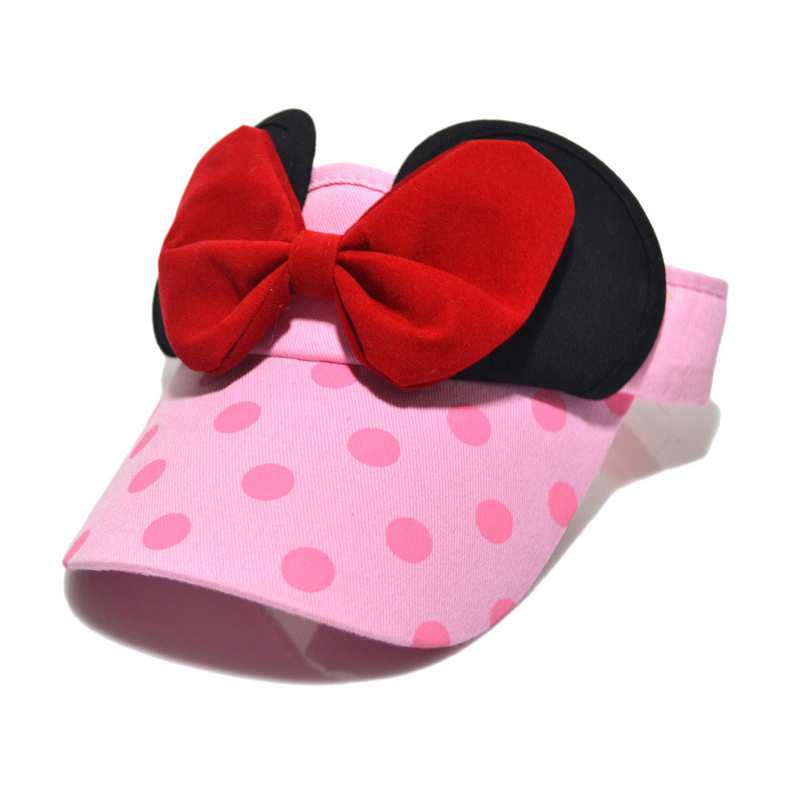 Disney Minnie Baby Girl Hollow Hat Cute Polka Dot Big Bow Children's Baseball Cap Outdoor Sports Children's Sun Hat