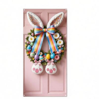 Easter Egg Door Banner Polyester Wreath Mural for Front Home Wall Decor