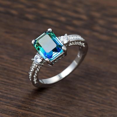 Bague de mariage en cristal de zircon vert bleu de forme carrée pour femme, accessoire de tempérament pour fête d'anniversaire, bijoux à la mode