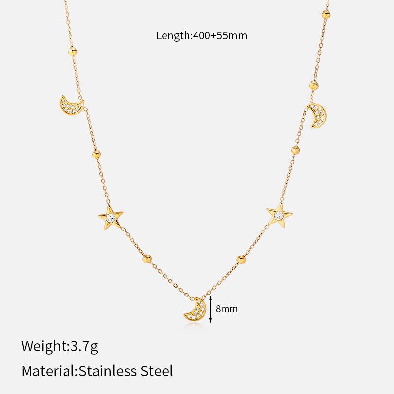 Light Luxury Titanium Steel Necklace 18K Gold Electroplating Double Layer Stacked Wear Star Moon Clover Love Necklace Women's