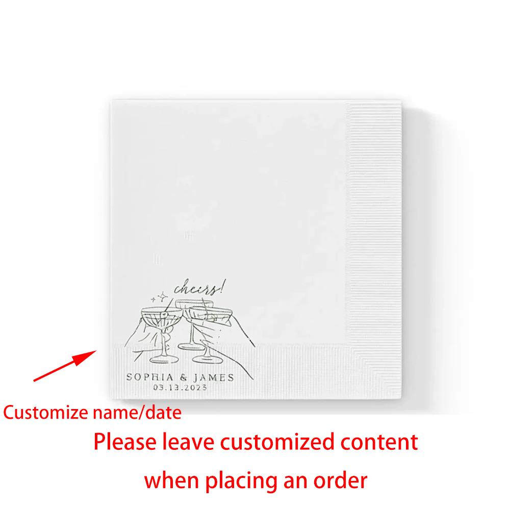 20Pcs Personalized Wedding Napkins Wedding Cocktail Napkins for Engagement Party Bridal Shower Decor Wedding Reception Napkins