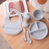 Color Kids 6PCS Silicone Feeding Set Divided Plates Sippy Cup Training Eating Cutlery Strong Suction Bowl BPA Free Tableware set