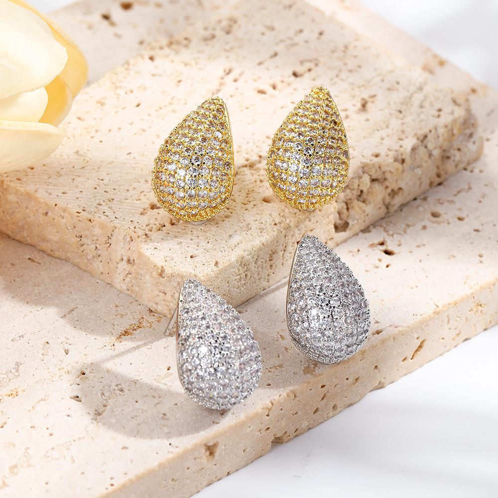 Elegant Copper Stud Earrings with Zirconia Water Drop Design for Women
