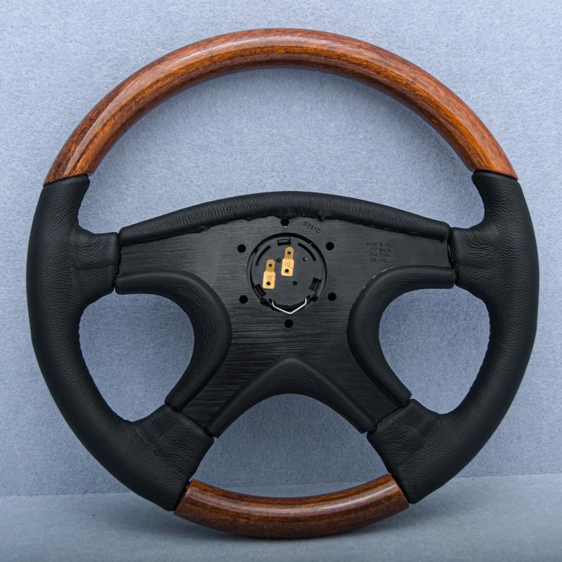 JDM 360mm Holzmaserung Schwarzes Leder Kombinationslenkrad Klassisches 4-Speichen-Lenkrad für Universal