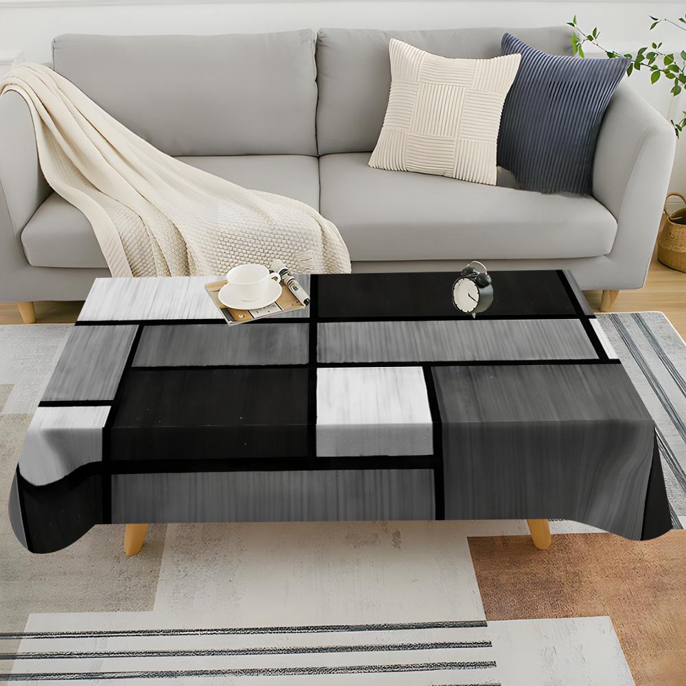 Elegante Schwarz-Weiß Geometrischer Druck Tischdecke - Rechteckige Polyester Esszimmertischdecke für festliche Partydeko
