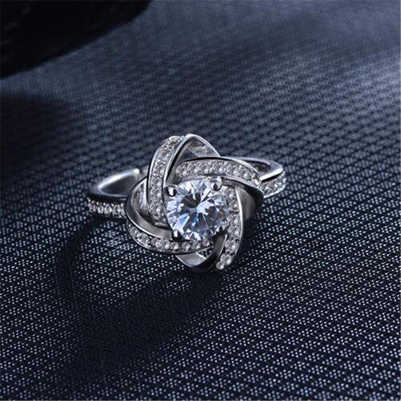 New Arrivals 925 Silver Crystal Clover Ring Bague Anillos Pure Silver Fine Jewelry For Women