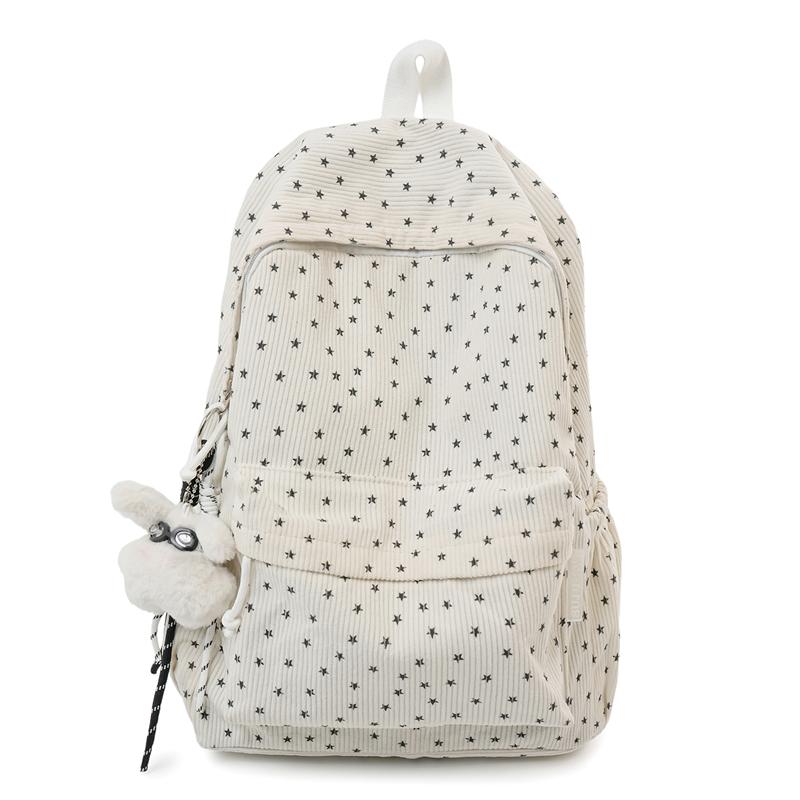 Школьный рюкзак для студентов Женский вельветовый рюкзак Большая вместимость Кампусный легкий рюкзак бежевый