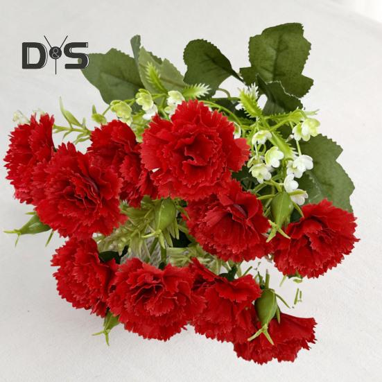 Artificial Carnation Flower with Stem 10 Head Home Office Table Centerpiece Wedding Faux Flower Branch Floral Arrangement Decoration