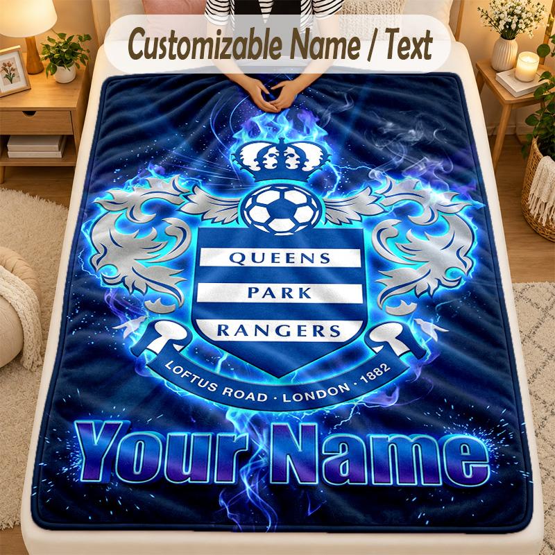 Flannel BlanketQueens Park Rangers FC Custom Name Text Personalized Soft Warm Throw Blanket Home Decor Gift