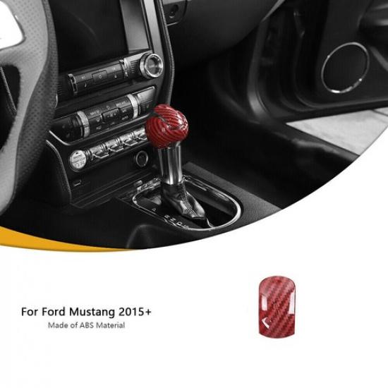 Central Console Gear Shift Knob Head For Ford Mustang 2015- Red Carbon Fiber