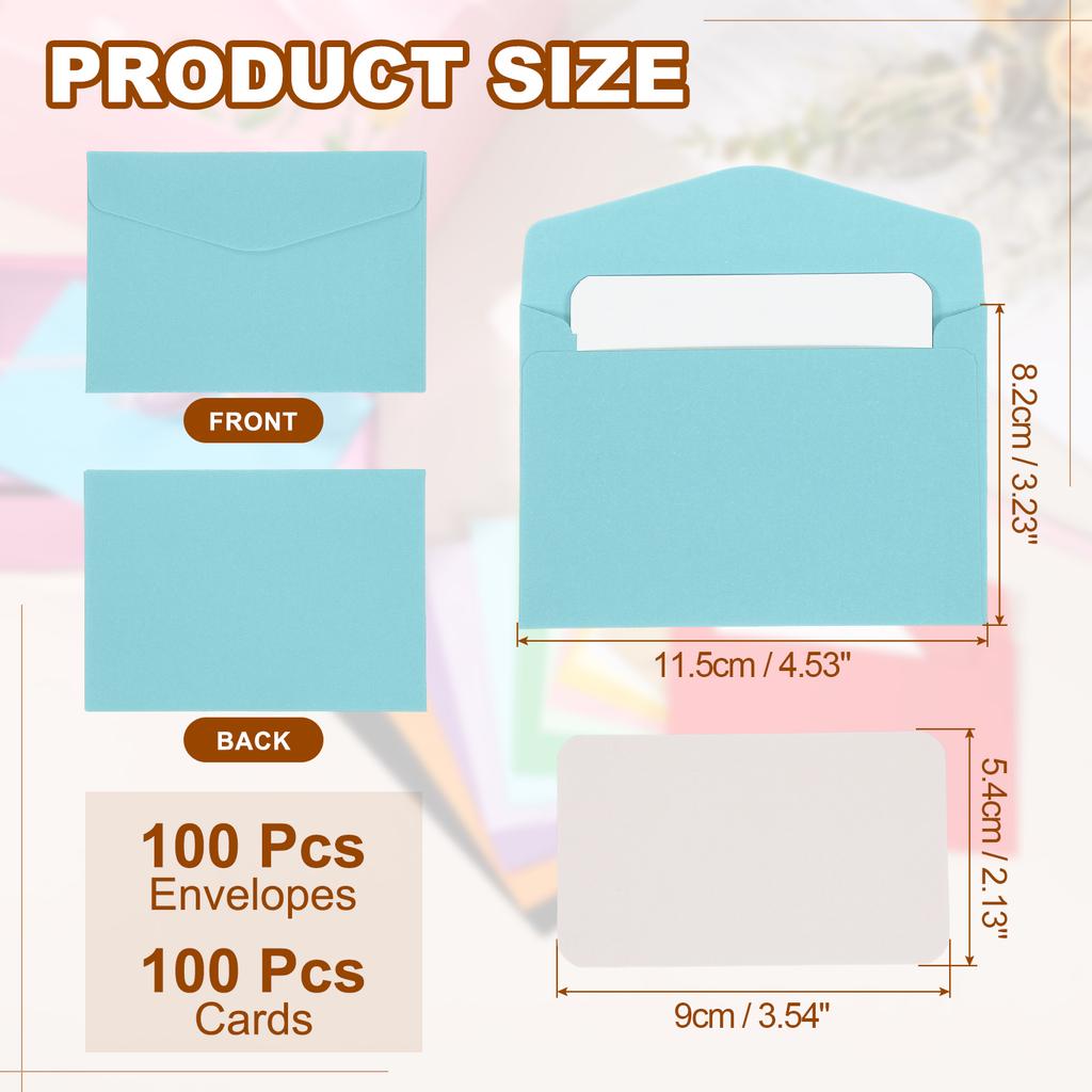 100 Set Mini Buste con Cartoncini Vuoti 9x5,4cm Cartoncini Vuoti e Buste 11,5x8,2cm per Regalo Invito Matrimonio Laurea