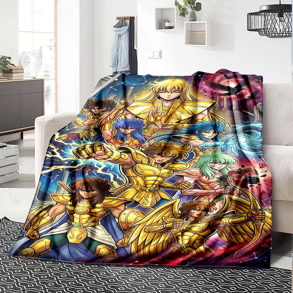 Saint Seiya Print Flannel Blanket High Quality Warm Comfortable Cover for All Seasons Perfect for Gifts Home Decor