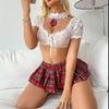 European & American Sexy Lace Lingerie, Women's JK Plaid Skirt Set