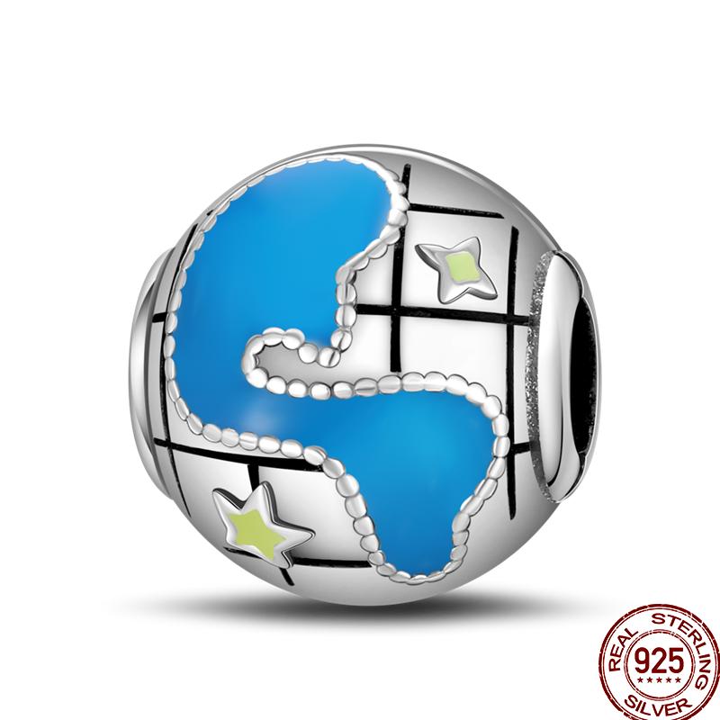 Copper Blue Mountains Airplane Stars Moon Blessing Charm Beads Suitable For 3Mm Original Bracelet Diy