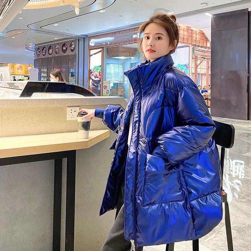 Lesklá péřová bunda, Volná vatovaná bunda, Silná ležérní bunda, Dámská