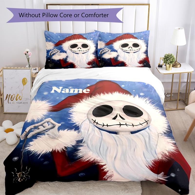 3pcs Custom Name The Nightmare Before Christmas Bedding Set Duvet Cover Closure Includes 1 Duvet Cover & 2 Pillowcases, Soft and Comfortable for All S