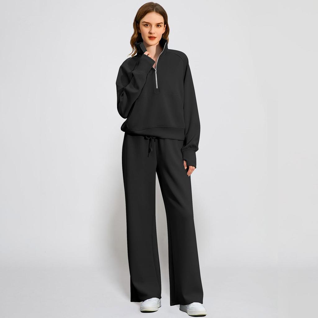 Fashionable Women's Two-piece Zipper Sweatshirt Wide-leg Sweatpants Casual Suit