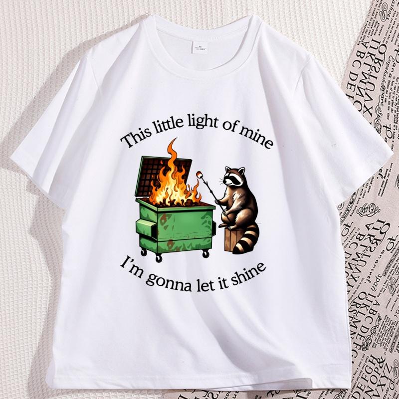 Funny Dumpster Fire Raccoon Tshirt Mental Health Tee Shirt Casual Cotton Short Sleeve Tshirt Streetwear Loose Mens Clothes