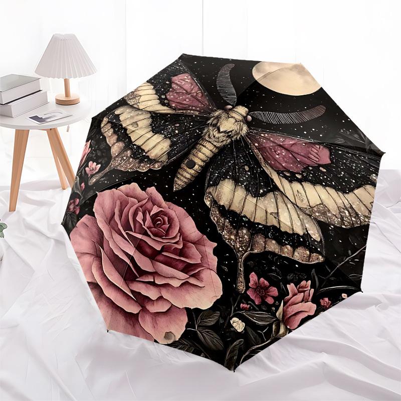 1pc Butterfly RoseOpen/Close Umbrella-Windproof, Compact Travel Umbrella, Sturdy 8-Rib Shaft, Outdoor Accessory, 1052