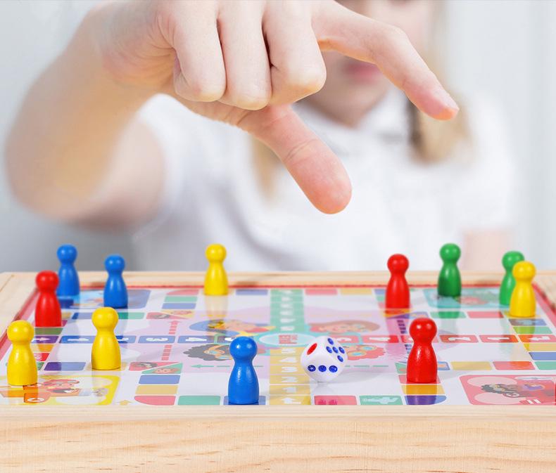 Wooden Link-Up 2-in-1 Flying Chess & Elimination Puzzle for Children's Early Education