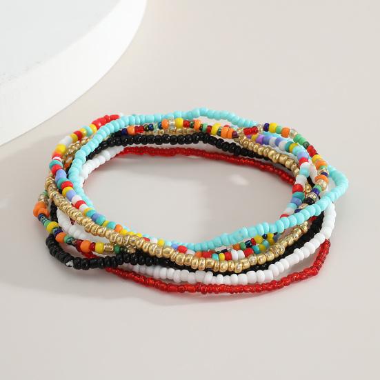 7Pcs Women Bracelets Beaded Colorful Jewelry Elastic Contrast Color Beads Anklets Bracelets for Beach