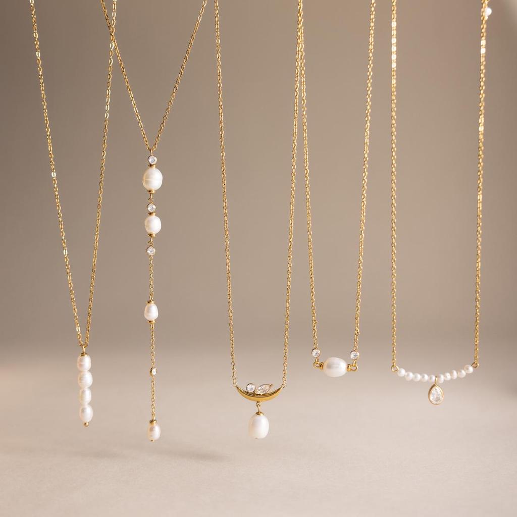 18K Gold Stainless Steel Necklace with Zircon and Pearl Pendant for Women - Everyday Versatile Style