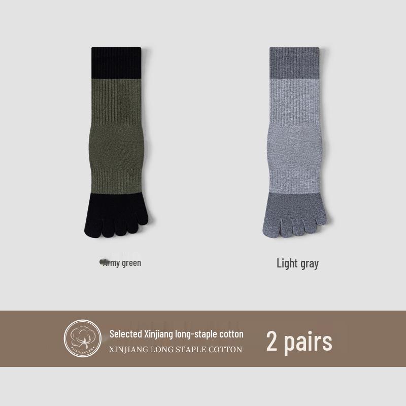 Men's Sports Cotton Five-Toe Socks: Sweat-Absorbent, Anti-Odor, Mid-Calf, Solid Colors, Autumn Collection.