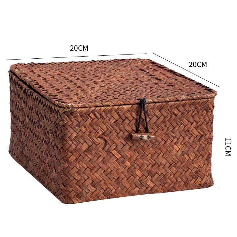 Handmade Wicker Woven Storage Box Rattan Storage Finishing Basket with Lid Sundry Bath Cosmetic Towel Container Laundry Basket