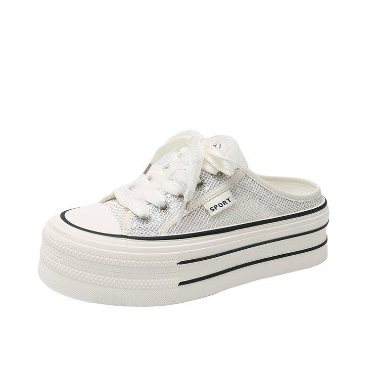 

[Armano] thick-soled bag head half slippers women s summer wear 2025 new mesh breathable little white board shoes 40