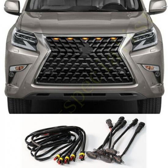 Для Lexus GX460 2020-2024 Передняя решетка Янтарный светодиодный свет Стиль Raptor Дневной ходовой огонь